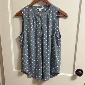 Fun 2 Fun Sleeveless Gray-Blue and White Polka Dot Blouse